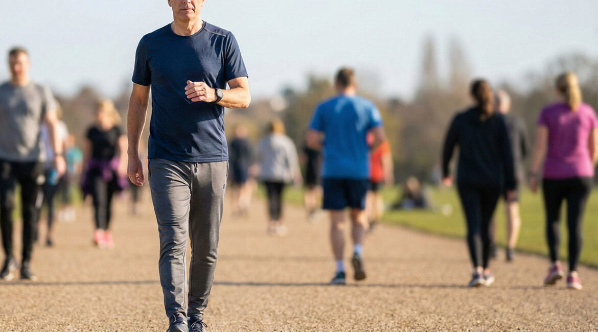 drjescobar hombre entre más personas realizando actividad de 30 minutos de caminata diaria